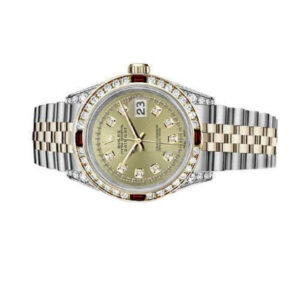 Rolex Women’s Rolex 31mm Datejust Two Tone Jubilee Champagne Color String Diamond Accent Dial Bezel + Lugs + Rubies