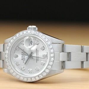 Rolex Ladies Silver Diamond Datejust 18k White Gold & Stainless Steel Watch