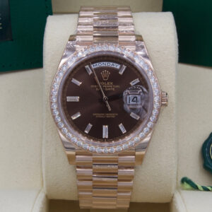 Rolex Day-Date 40 Factory Diamond Bezel & Baguette Dial UNWORN 2021 COMPLETE SET