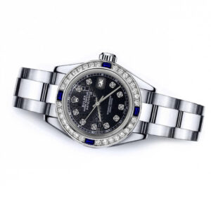 Rolex Women’s Rolex Black Logo 26mm Datejust SS Diamond & Sapphire Bezel