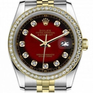 Rolex Ladies  26mm Datejust Vintage Diamond Bezel Two Tone Red Vignette Color Dial with Diamond Accent RT