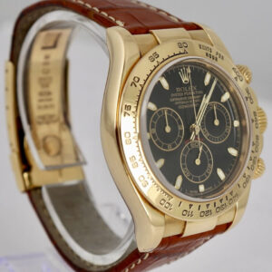 Rolex MINT Rolex Daytona Cosmograph Black 18K Yellow Gold Leather 40mm Watch 116518