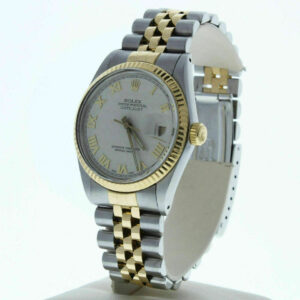 Rolex Model 16013 36mm Steel & Gold Watch Ivory Pyramid Dial & Fluted Bezel