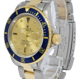 Rolex Submariner 18k Yellow Gold/Steel Serti Diamond Dial 40mm Watch B/P A 16613