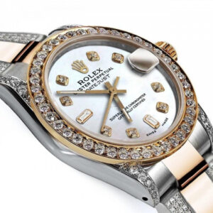 Rolex White Pearl Baguette 26 Datejust Two Tone 18K Gold + SS + Side Diamonds Oyster Band + Bezel