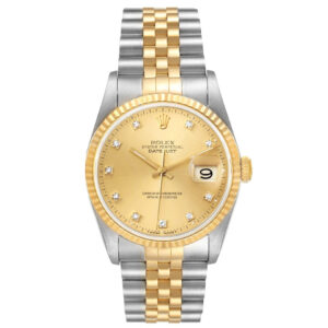 Rolex Datejust Steel Yellow Gold Diamond Dial Mens Watch 16233 Box Papers