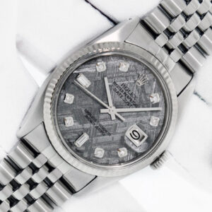 Rolex Mens DateJust 36 Meteorite Diamond Dial Steel & 18k White Gold Fluted Bezel Watch