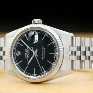 Rolex Mens Datejust Black Dial 18k White Gold & Steel Watch W/rolex Jubilee Band