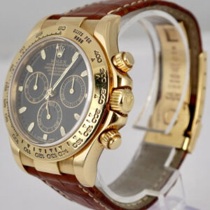 Rolex MINT Rolex Daytona Cosmograph Black 18K Yellow Gold Leather 40mm Watch 116518