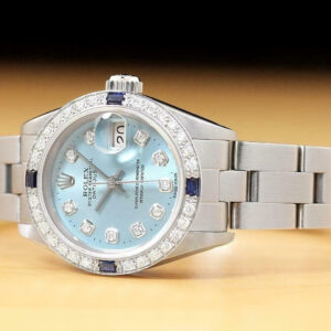 Rolex Ladies Datejust 18k White Gold Sapphire Diamond & Steel Watch 69240