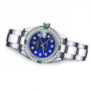 Rolex Blue Treated 26mm Datejust SS Diamond & Emerald Bezel