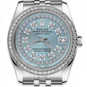 Rolex 36mm Datejust Ice Blue Two Row Diamond Dial & Diamond Bezel Deployment Jubilee Band