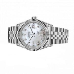 Rolex 36mm Datejust Classic White Mother Of Pearl Dial with Round & Baguette Diamond Numbers