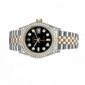 Rolex Women’s Rolex 31mm Datejust Two Tone Diamond Bezel & Lugs Black Color Dial with 8 + 2 Accent