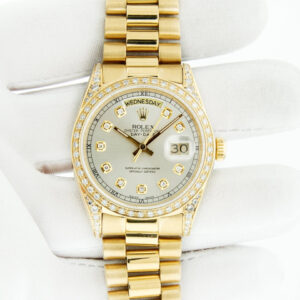 Rolex Day Date President 36mm 18038 18k Gold Silver Diamond Dial Diamonds Bezel