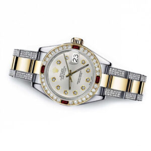 Rolex Grey Pearl 36mm Datejust Two Tone Side Diamonds + Rubies