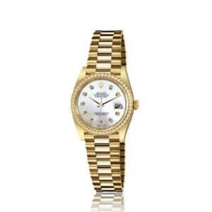 Rolex 26mm Datejust 18kt Gold White MOP Mother Of Pearl Dial with Diamond Accent Diamond Bezel 6917