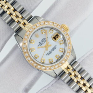 Rolex Lady DateJust 26 MOP Diamond Watch Steel and 18k Yellow Gold Diamond Bezel