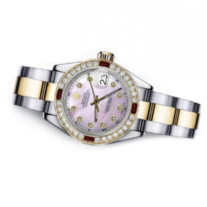 Rolex Pink Pearl Track 36mm Datejust Two Tone Diamonds + Ruby Bezel