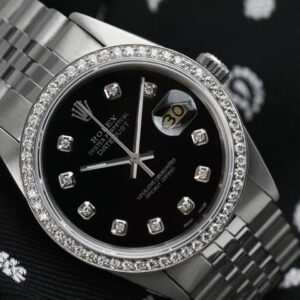 Rolex Oyster Perpetual 36mm Datejust Black Dial with Diamond Numbers & Bezel 16014 Watch