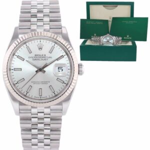 Rolex DateJust Silver Stick Jubilee 126234 Steel White Gold Fluted Watch Box