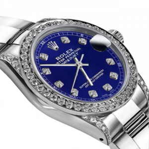 Rolex Blue 26mm Datejust Stainless Steel Diamonds Bezel & Lugs Oyster Band