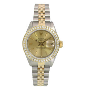 Rolex Lady-Datejust Champagne Index Dial w/ Diamond Bezel Jubilee Band 26mm 69173