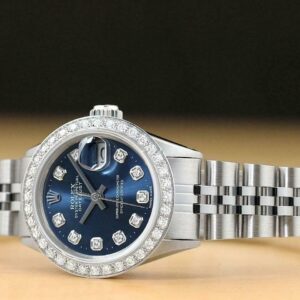 Rolex Ladies Datejust Blue Diamond 18k White Gold Diamond Bezel & Steel Watch