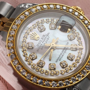 Rolex Ladies Rolex 26mm Datejust Two Tone Diamond Bezel & Lugs White MOP Mother of Pearl String Dial 69173