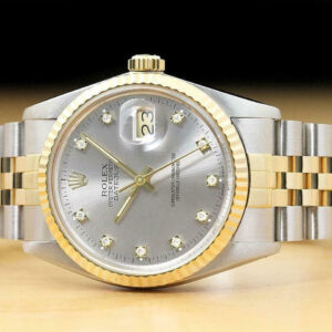 Rolex Mens Datejust Factory Diamond Dial 18k Yellow Gold & Steel Quickset Watch