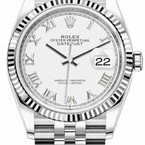 Rolex 126234 Datejust 36mm Steel White Roman Dial  Fluted Bezel Jubilee Bracelet