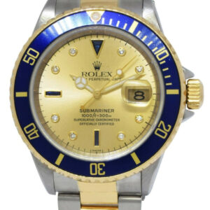 Rolex Submariner 18k Yellow Gold/Steel Serti Diamond Dial 40mm Watch B/P A 16613