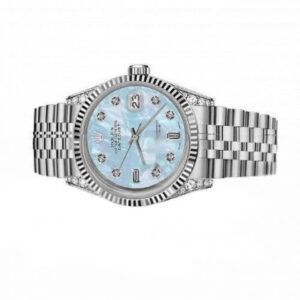 Rolex Ladies 26mm Rolex Datejust SS Baby Blue MOP Mother Of Pearl Baguette Dial Classic + Lugs Wrist Watch