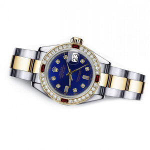 Rolex Navy Baguette 26mm Datejust Two Tone Diamonds + Ruby Bezel