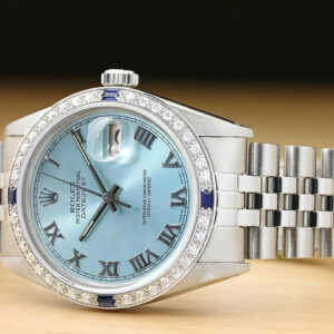 Rolex Mens Rolex Datejust Ice Blue Roman 18k Gold Diamond Sapphire & Steel Watch