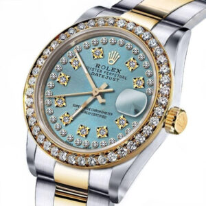 Rolex Ladies Rolex 31mm Datejust Two Tone Ice Blue String Diamond Dial+ Bezel