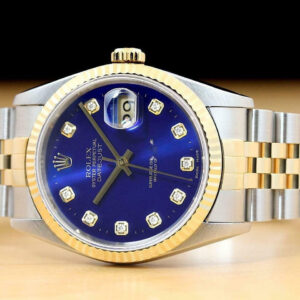 Rolex Mens Datejust 16233 Royal Blue Diamond Dial 18k Yellow Gold & Steel Watch