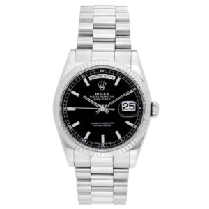 Rolex President Day-Date Men’s 18k White Gold Watch Black Dial 118239