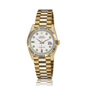 Rolex 31mm Presidential 18kt Gold White Color Dial with Baguette Diamond Accent RRT Lugs 68278