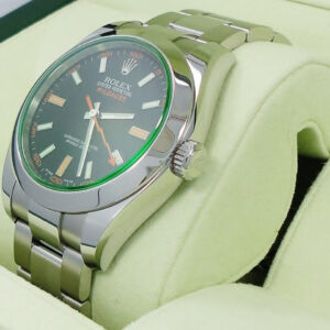 Rolex Milgauss 116400 Oyster Perpetual Green Crystal Watch MINT