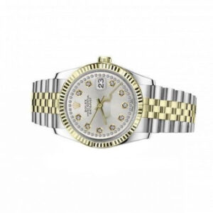 Rolex Oyster Perpetual Datejust Silver Diamond Dial Fluted Bezel Two Tone 36mm Watch