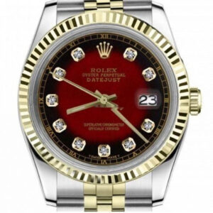 Rolex Women’s Vintage Rolex 31mm Datejust Two Tone Red Vignette Color Dial with Diamond Accent RT