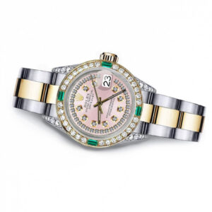 Rolex Pink String SP 26 Datejust Two Tone Diamond lugs & Emeralds