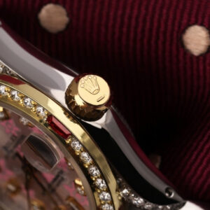 Rolex Ladies Rolex 26mm Datejust Two Tone Jubilee Glossy Pink Flower Dial 8 + 2 Diamond Accent Bezel + Lugs + Rubies 69173