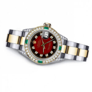 Rolex Red Vignette 36mm Datejust Two Tone Diamond lugs & Emeralds