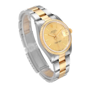 Rolex Date Steel Yellow Gold Baton Dial Oyster Bracelet Mens Watch 15223