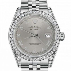 Rolex 36mm Datejust Grey Roman Numeral Dial Stainless Steel Swiss-Made Diamond Watch