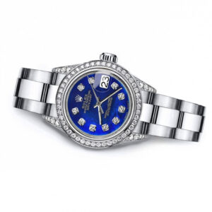 Rolex Blue Treated 26mm Datejust Steel SS Pave Diamonds on Shoulders & Bezel