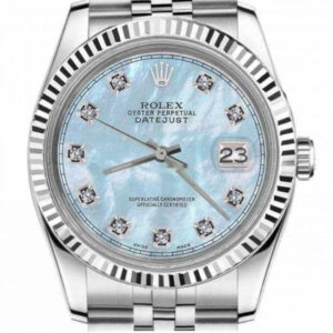 Rolex 36mm Oyster Perpetual Baby Blue Pearl Dial with Diamond Numbers Jubilee Watch