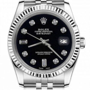 Rolex Women’s Rolex 31mm Datejust Stainless Steel Black Color Dial with 8 + 2 Diamond Accent Deployment buckle